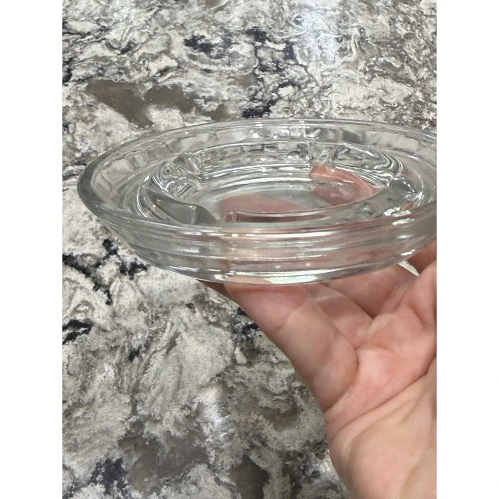 Vtg Heavy Clear Glass Round Ashtray 4 Slots 5